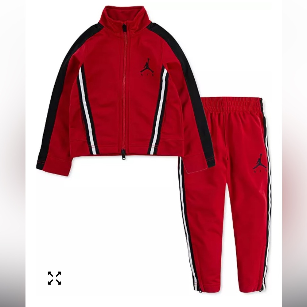 Jordan Kids Red & Black Tracksuit with White Accents Two Pieces Outfit,Size 2T.